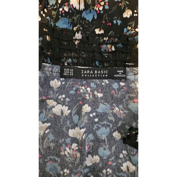 Zara Basic Black Dress XS Flowy Flounce Sleeves Black Floral Ruffles Whimsy Goth - Picture 12 of 12